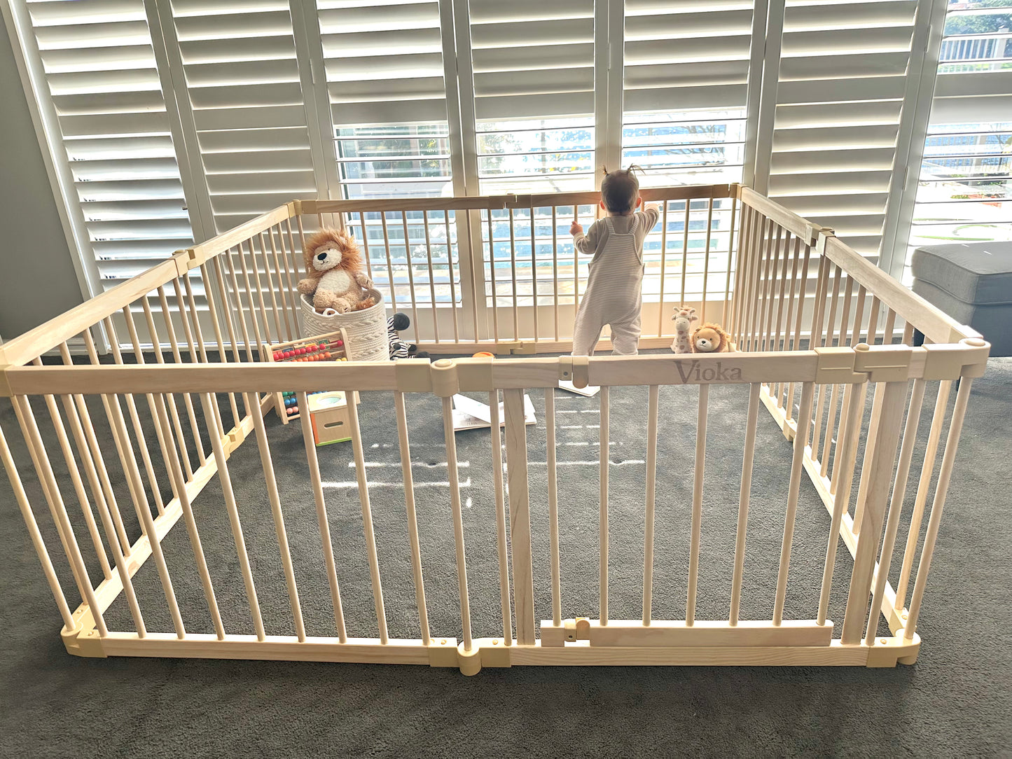 Wooden Baby Playpen with Gate – 8 Panel